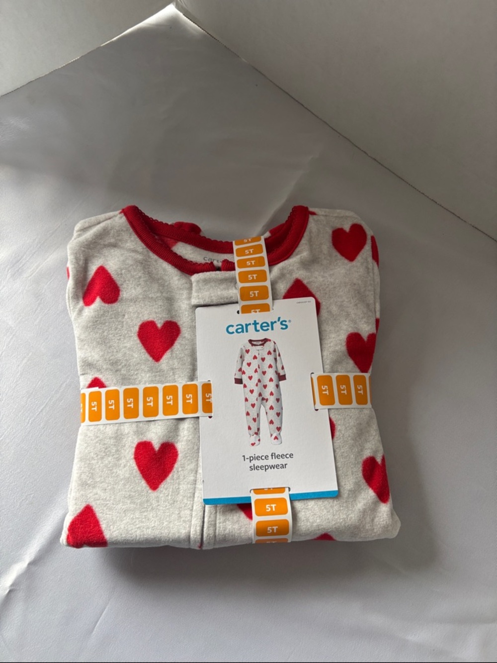 Carter's Cream One-Piece Fleece Pajamas with Red Hearts